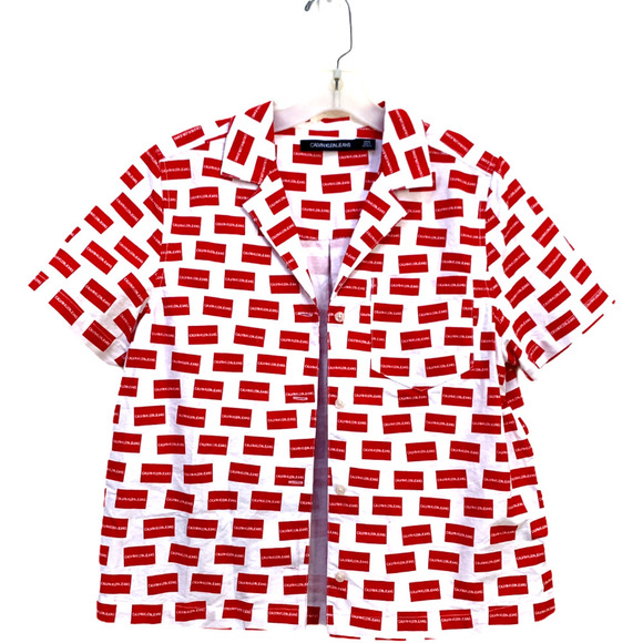 Calvin Klein Logo  Check Shirt Button Up Top Sz S - Picture 4 of 7